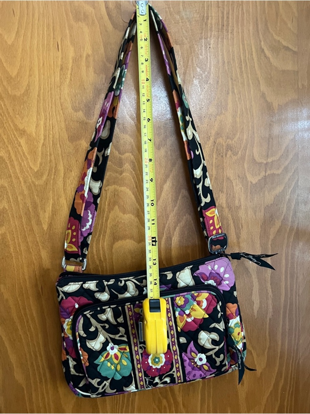 Vera Bradley Black Quilted Crossbody with Purple, Pink & Teal Floral Print